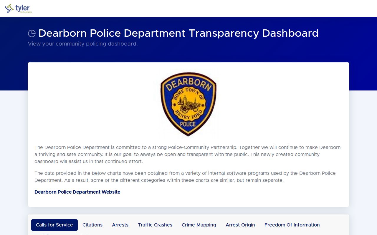 Wayne County Dearborn Police arrest-record transparency dashboard