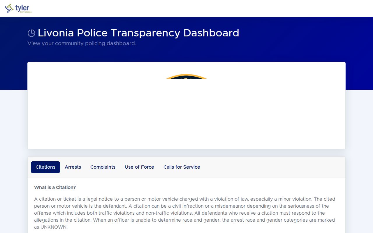 Wayne County Livonia Police arrest-record PACT dashboard